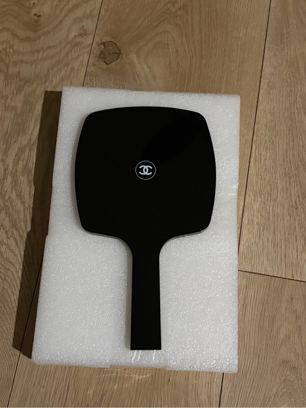 CHANEL Black Handheld Mirror with Signature CC Logo